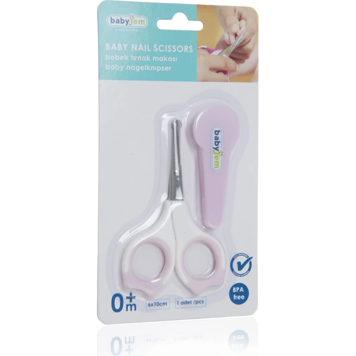 Babyjem Bebek Tırnak Makası 0-12 Ay Yuvarlak Uçlu Eğimli Paslanmaz Çelik Bıçak Koruyucu Kılıflı