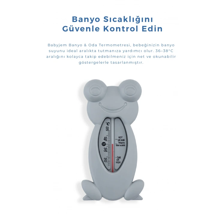 Babyjem Cıvasız Kurbağa Banyo Oda Termometresi Gri