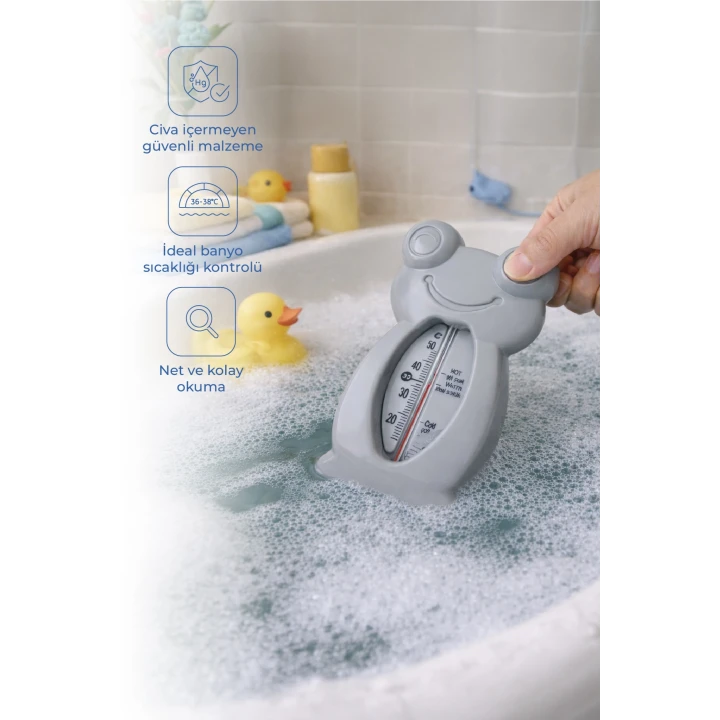 Babyjem Cıvasız Kurbağa Banyo Oda Termometresi Gri