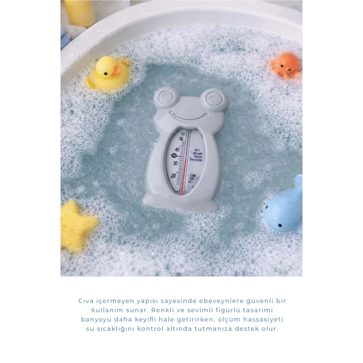 Babyjem Cıvasız Kurbağa Banyo Oda Termometresi Gri