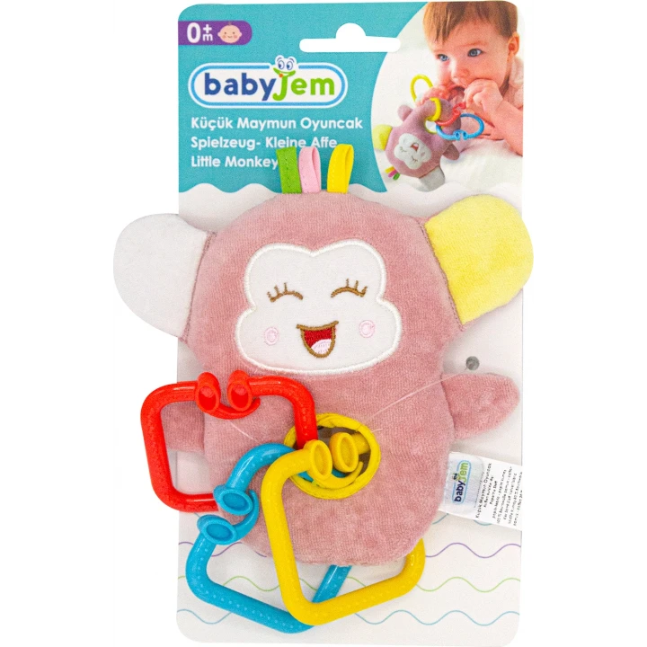 Babyjem Sevimli Maymun Peluş Çıngırak / Gül Kurusu