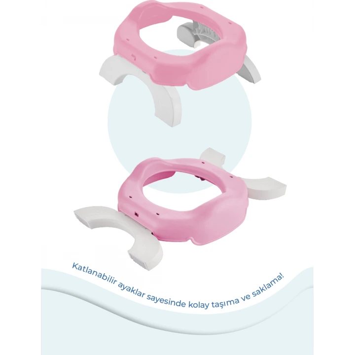 Babyjem Portatif Katlanır Lazımlık ve Klozet Adaptörü – Hijyenik Plastik, 5 Poşet Hediyeli, Bebek ve Çocuk Kullanımına Uygun Pembe