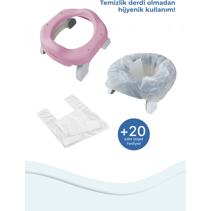 Babyjem Portatif Katlanır Lazımlık ve Klozet Adaptörü – Hijyenik Plastik, 5 Poşet Hediyeli, Bebek ve Çocuk Kullanımına Uygun Pembe