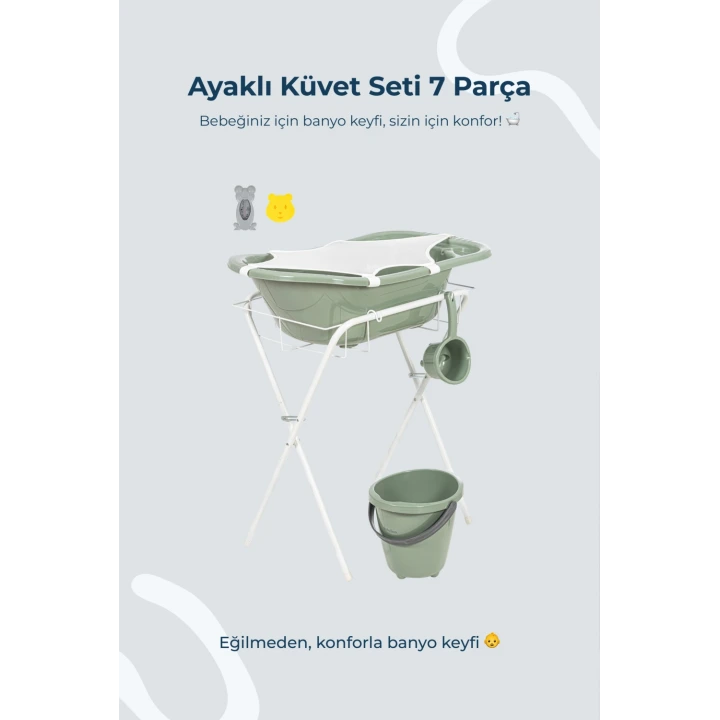 Babyjem Ayaklı Bebek Banyo Küvet Seti 7 Parça Soft Yeşil