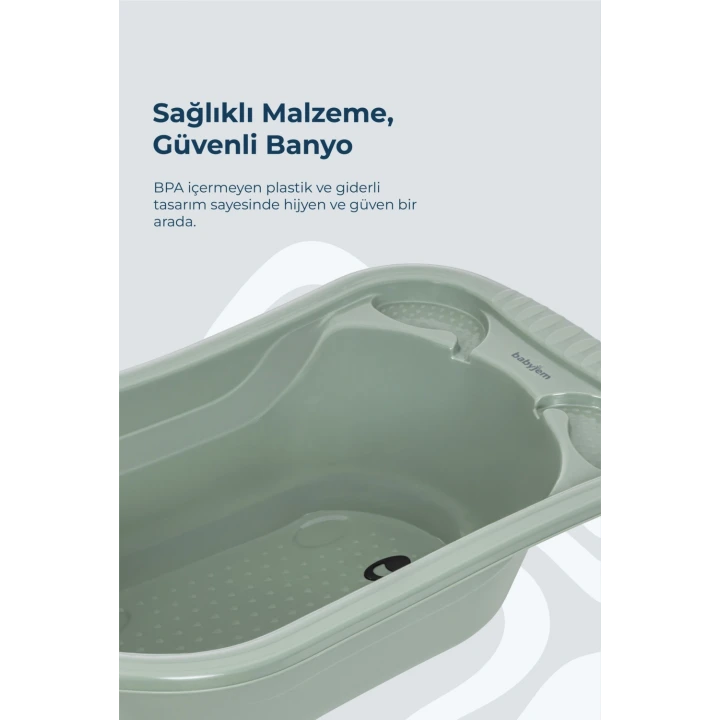 Babyjem Ayaklı Bebek Banyo Küvet Seti 7 Parça Soft Yeşil