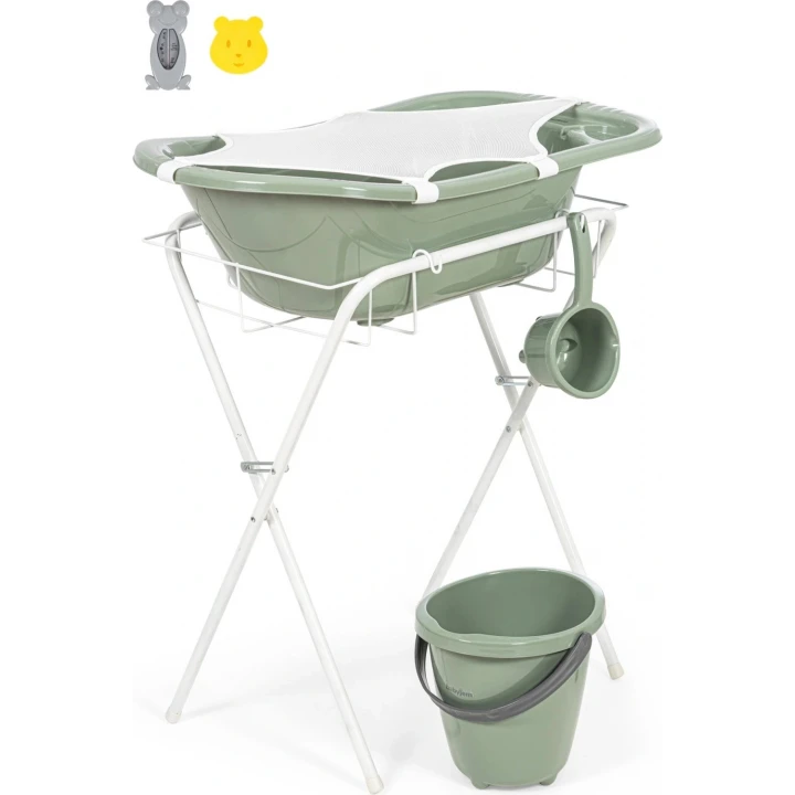 Babyjem Ayaklı Bebek Banyo Küvet Seti 7 Parça Soft Yeşil
