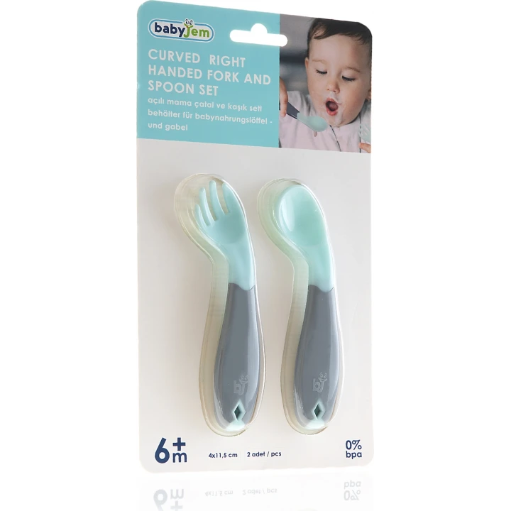 Babyjem Açılı Mama Çatal Kaşık Seti - Yeşil