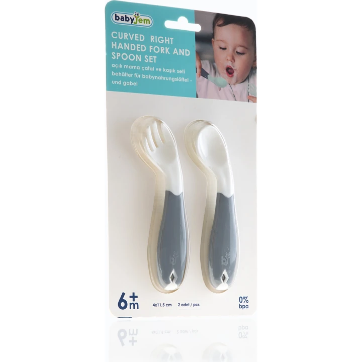Babyjem Açılı Mama Çatal Kaşık Seti - Beyaz