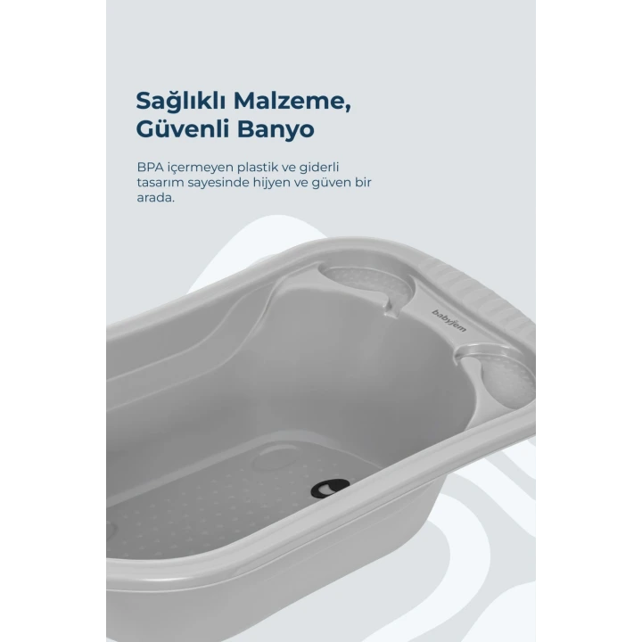Babyjem Ayaklı Bebek Banyo Küvet Seti 7 Parça Soft Gri