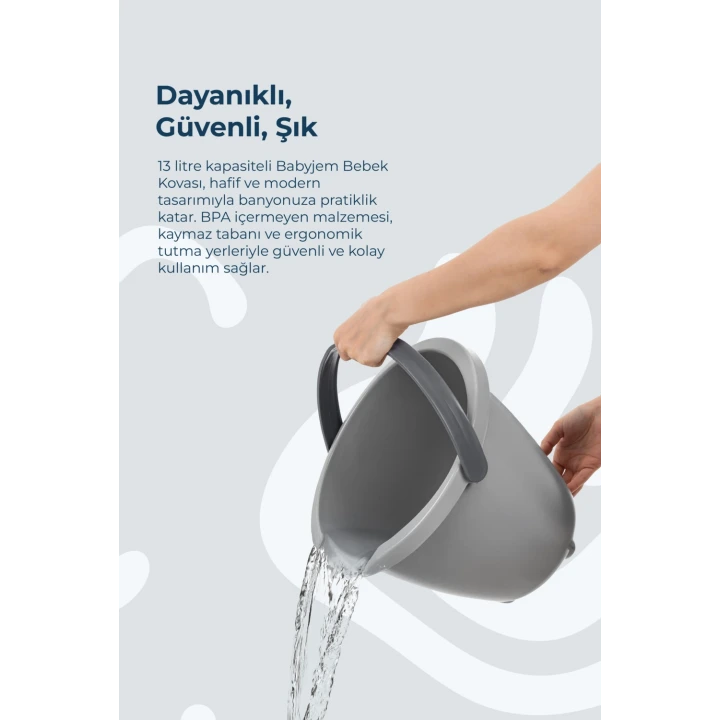 Babyjem Ayaklı Bebek Banyo Küvet Seti 7 Parça Soft Gri