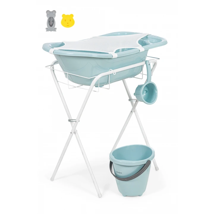 Babyjem Ayaklı Bebek Banyo Küvet Seti 7 Parça Soft Mavi