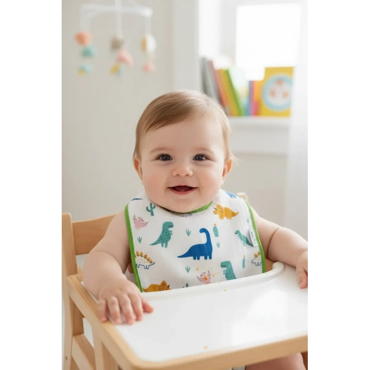 Babyjem Bebek Müslin Mama Önlüğü Dino Outlet