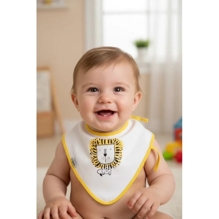 Babyjem Fular Mama Önlüğü Emzik Tutacaklı Ekru Aslan