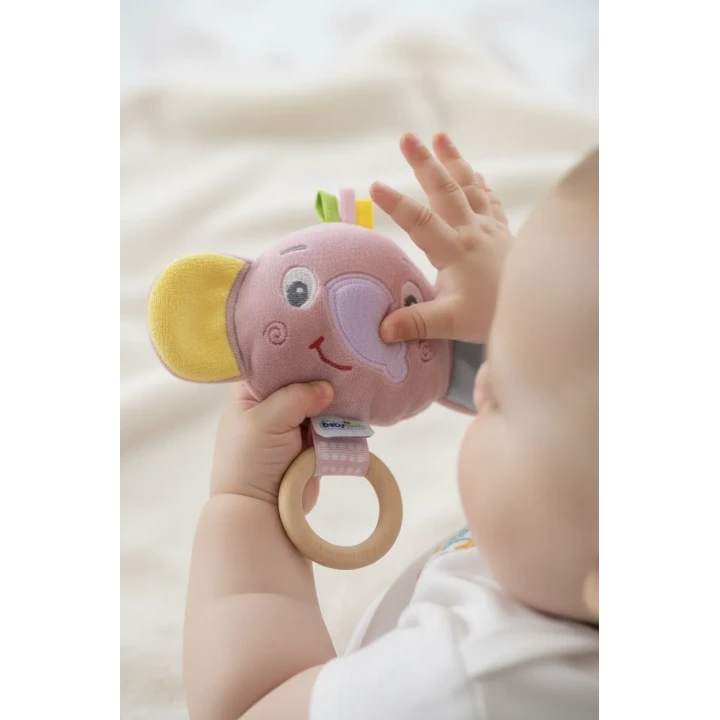 Babyjem Ahşap Halkalı Sevimli Fil Dişlik Gül Kurusu