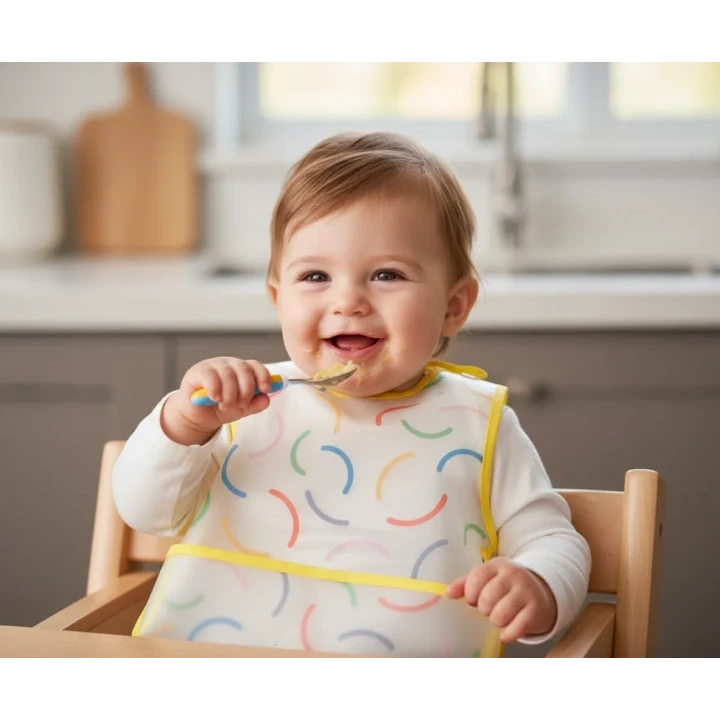 Babyjem Leke Tutmaz Giymeli Sarı Gülen Yüz Mama Önlüğü