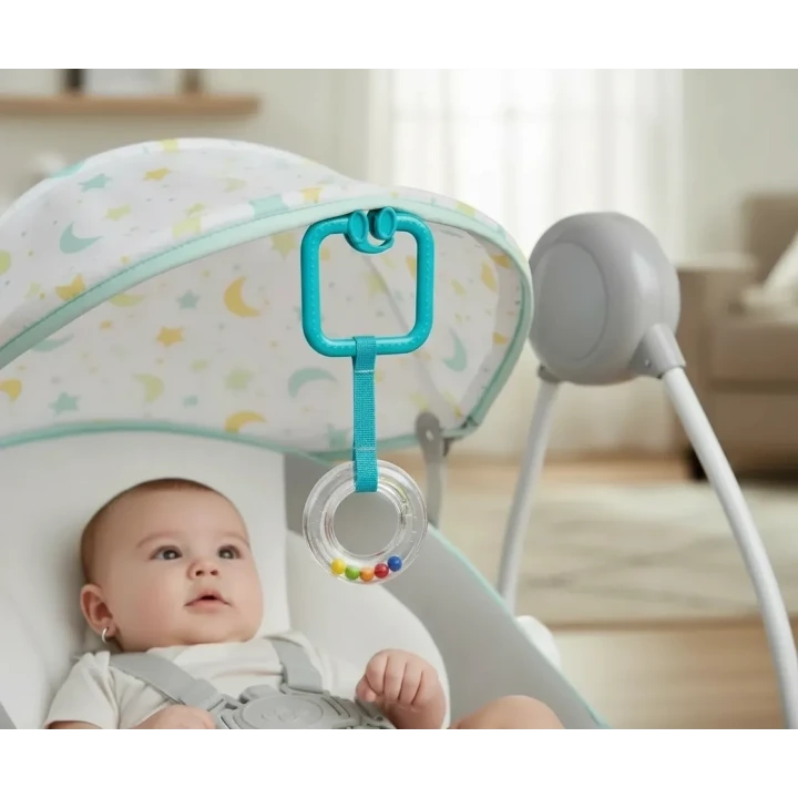 Babyjem Pusete Asılabilir Kare Sesli Çıngırak Mavi