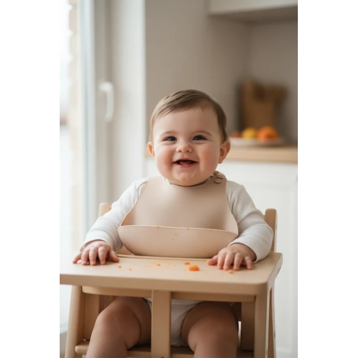 Babyjem Mini Silikon Mama Önlüğü Ekru