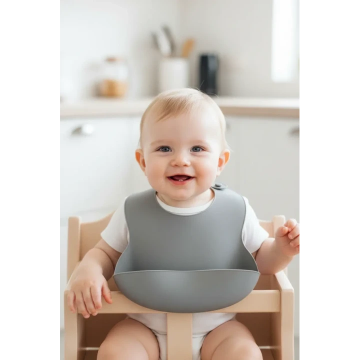 Babyjem Mini Silikon Mama Önlüğü Gri