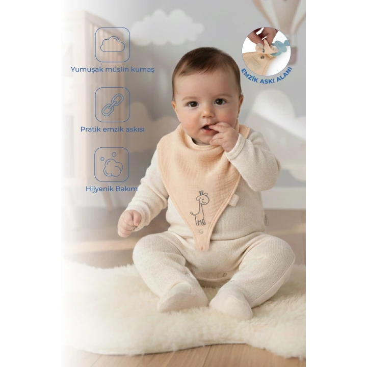Babyjem Emzik Askılı Müslin Mama Önlüğü Somon