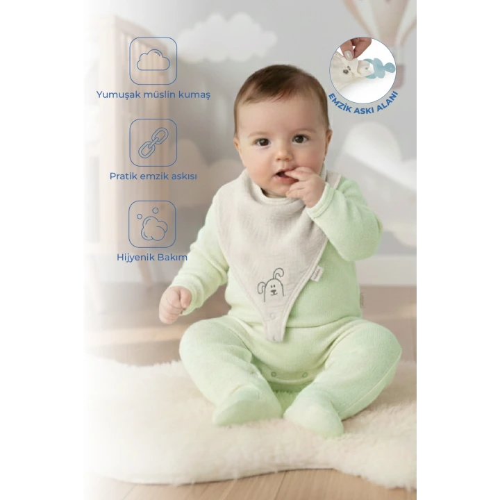 Babyjem Emzik Askılı Müslin Mama Önlüğü Ekru