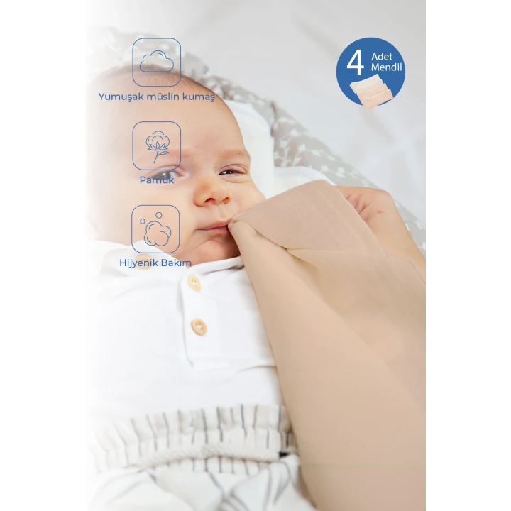 Babyjem Bürümcük Bebek Ağız Ter Mendili 4 Adet Somon