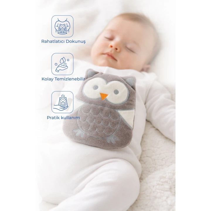 Babyjem Kiraz Çekirdekli Baykuş Kadife Rahatlatıcı Gaz Kemeri & Gaz Yastığı - Gri