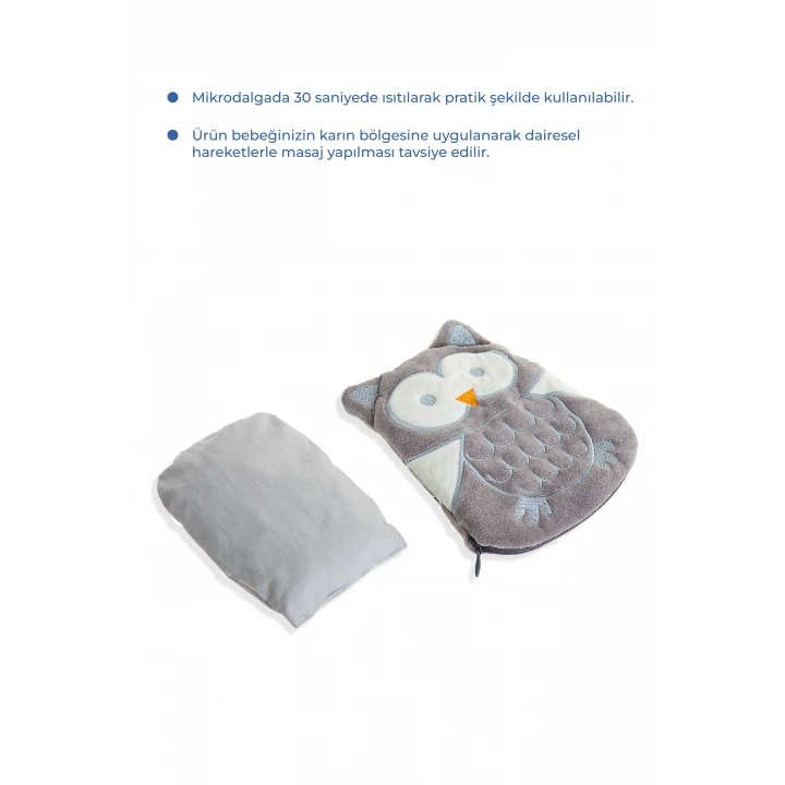 Babyjem Kiraz Çekirdekli Baykuş Kadife Rahatlatıcı Gaz Kemeri & Gaz Yastığı - Gri