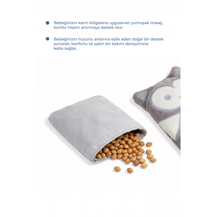 Babyjem Kiraz Çekirdekli Baykuş Kadife Rahatlatıcı Gaz Kemeri & Gaz Yastığı - Gri