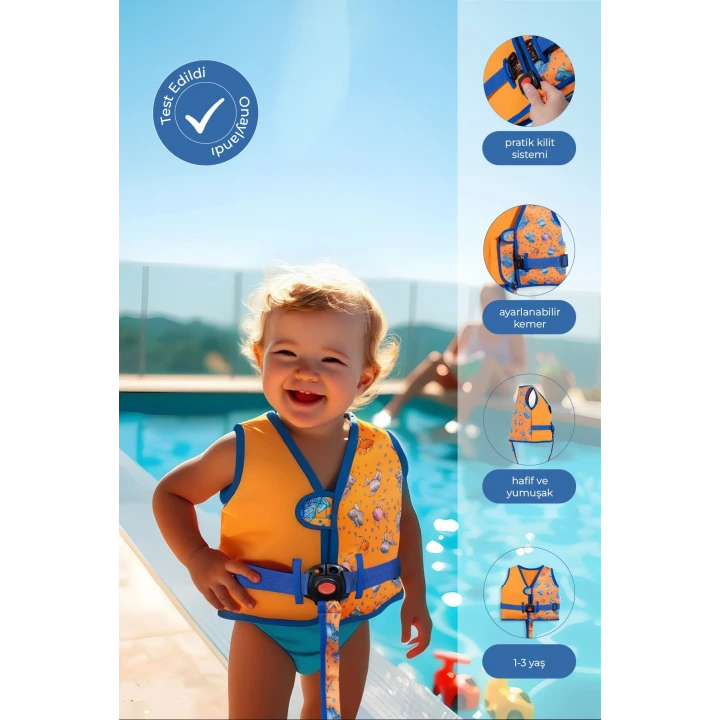 Babyjem Deniz Havuz Çocuk Yüzme Can Yeleği UV Korumalı 1-4 Yaş Turuncu