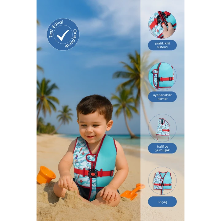 Babyjem Deniz Havuz Çocuk Yüzme Can Yeleği UV Korumalı 1-4 Yaş Yeşil