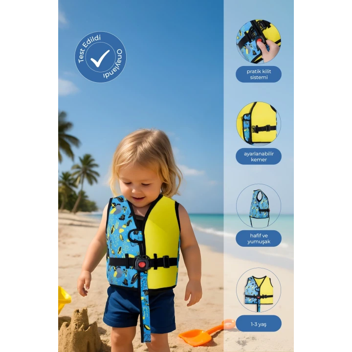 Babyjem Deniz Havuz Çocuk Yüzme Can Yeleği UV Korumalı 1-4 Yaş Mavi