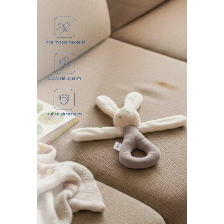 Babyjem Tutmalı Çıngıraklı Mini Peluş Tavşan Taş 842