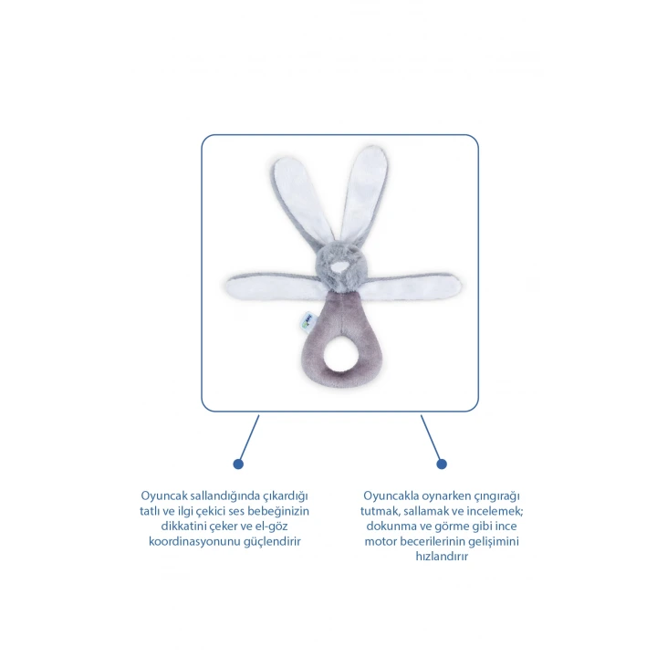 Babyjem Tutmalı Çıngıraklı Mini Peluş Tavşan Gri 842