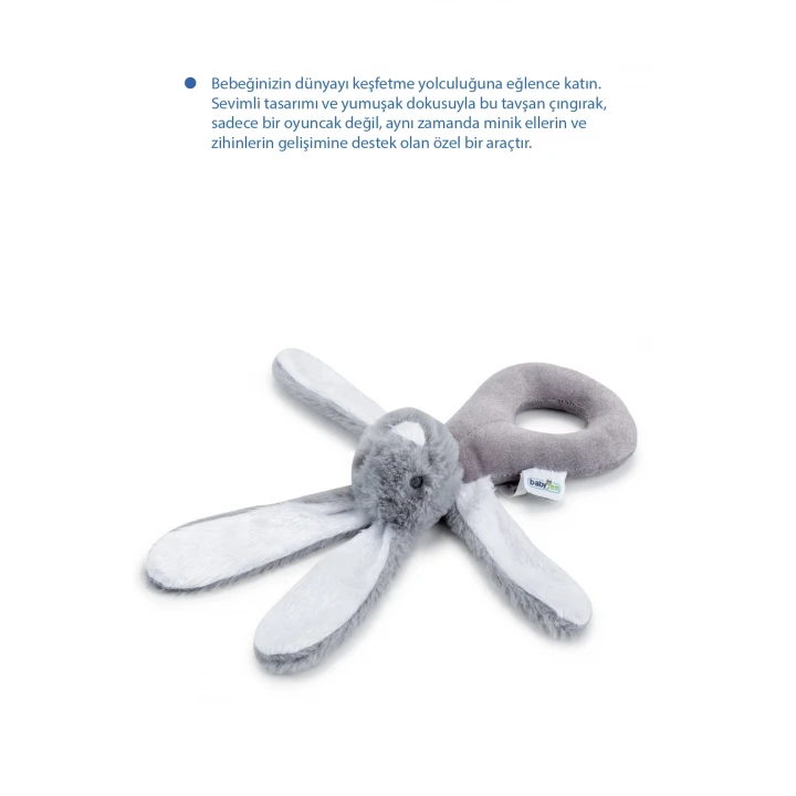 Babyjem Tutmalı Çıngıraklı Mini Peluş Tavşan Gri 842