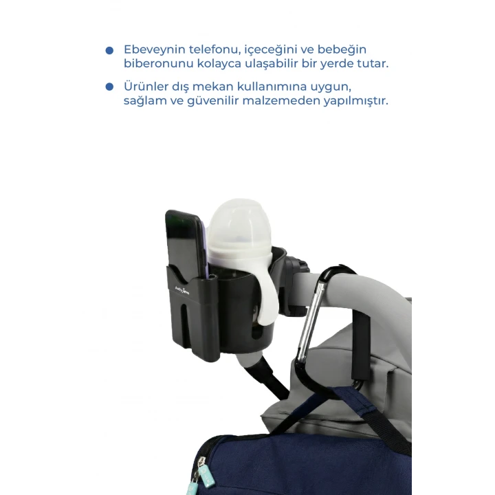 Babyjem Bebek Arabası Aksesuar 2 Parça Set Telefon Tutucu + Kanca XL