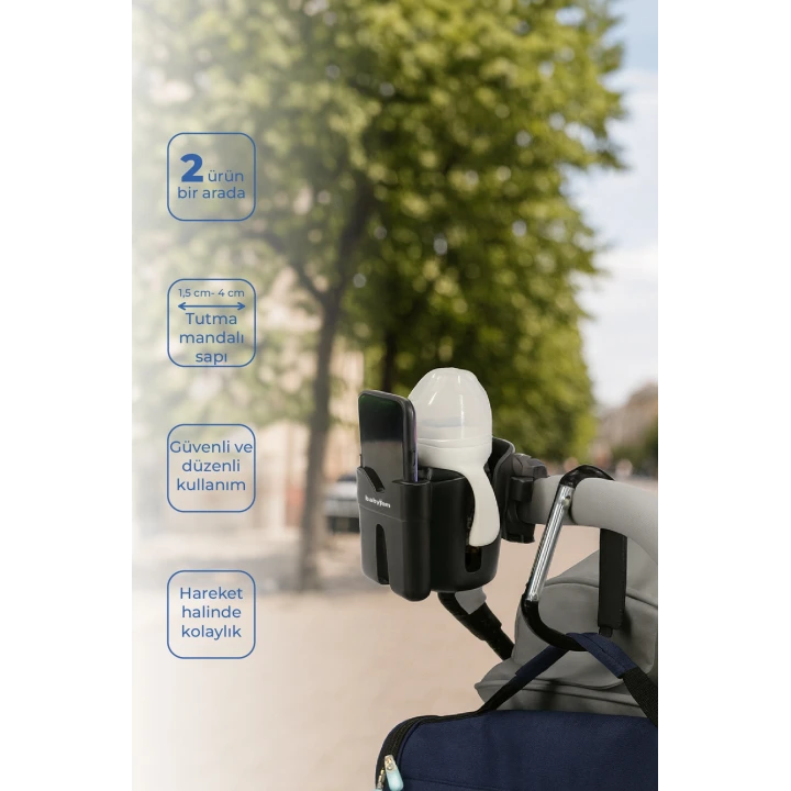 Babyjem Bebek Arabası Aksesuar 2 Parça Set Telefon Tutucu + Kanca XL