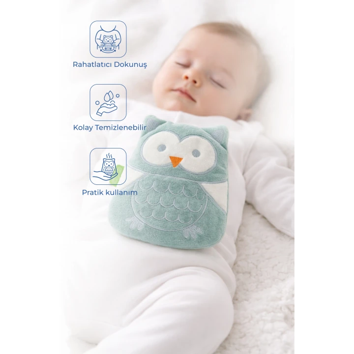 Babyjem Kiraz Çekirdekli Baykuş Kadife Rahatlatıcı Gaz Kemeri & Gaz Yastığı - Yeşil