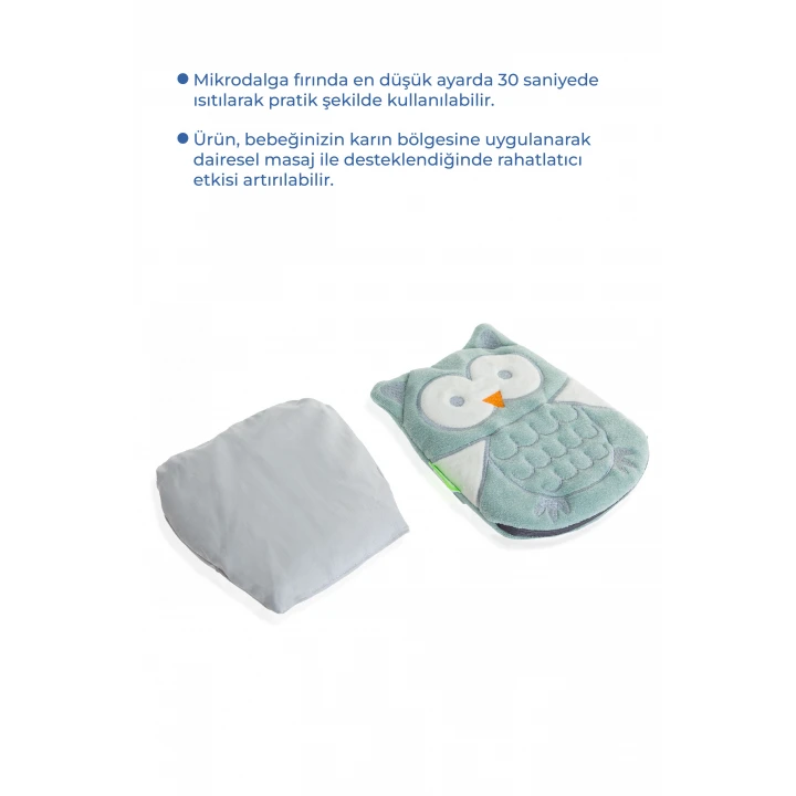 Babyjem Kiraz Çekirdekli Baykuş Kadife Rahatlatıcı Gaz Kemeri & Gaz Yastığı - Yeşil