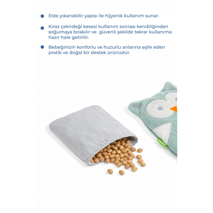 Babyjem Kiraz Çekirdekli Baykuş Kadife Rahatlatıcı Gaz Kemeri & Gaz Yastığı - Yeşil