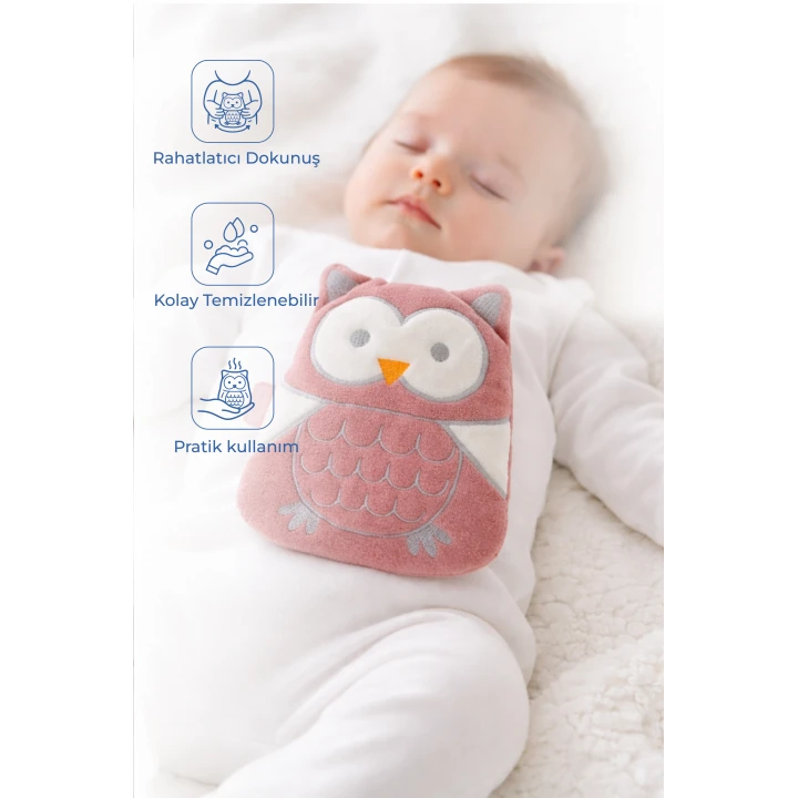 Babyjem Kiraz Çekirdekli Baykuş Kadife Rahatlatıcı Gaz Kemeri & Gaz Yastığı - Gül Kurusu