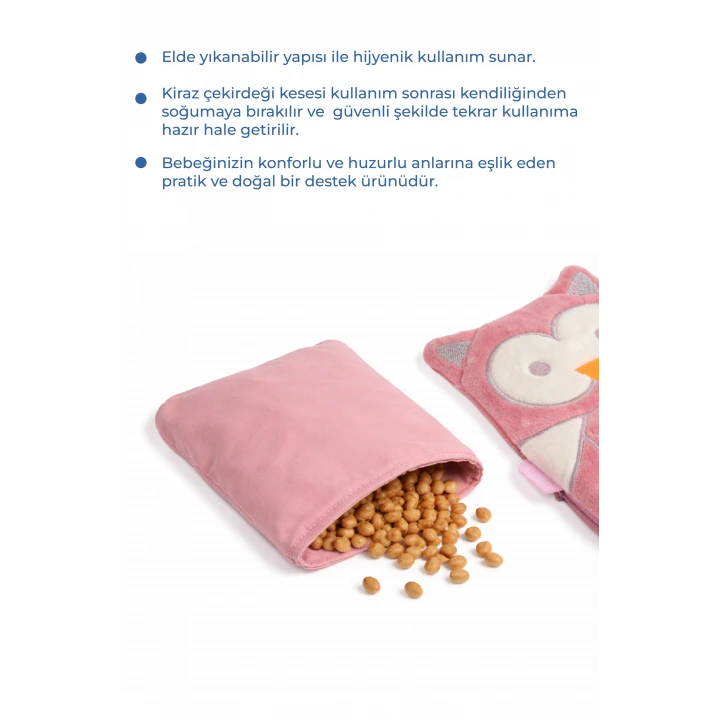 Babyjem Kiraz Çekirdekli Baykuş Kadife Rahatlatıcı Gaz Kemeri & Gaz Yastığı - Gül Kurusu