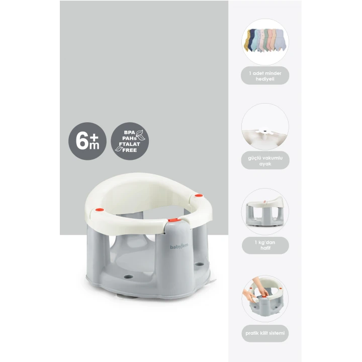 Babyjem Önden Açılır Banyo ve Mama Oturağı ve Hediye Minderli - 2  Li Set Kum Beji