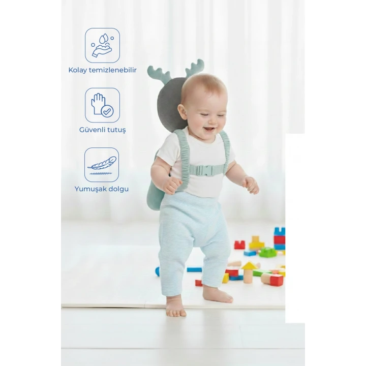 Babyjem Bebek Melek Kanadı Kafa Bel Koruma Yastığı Yeşil Kadife