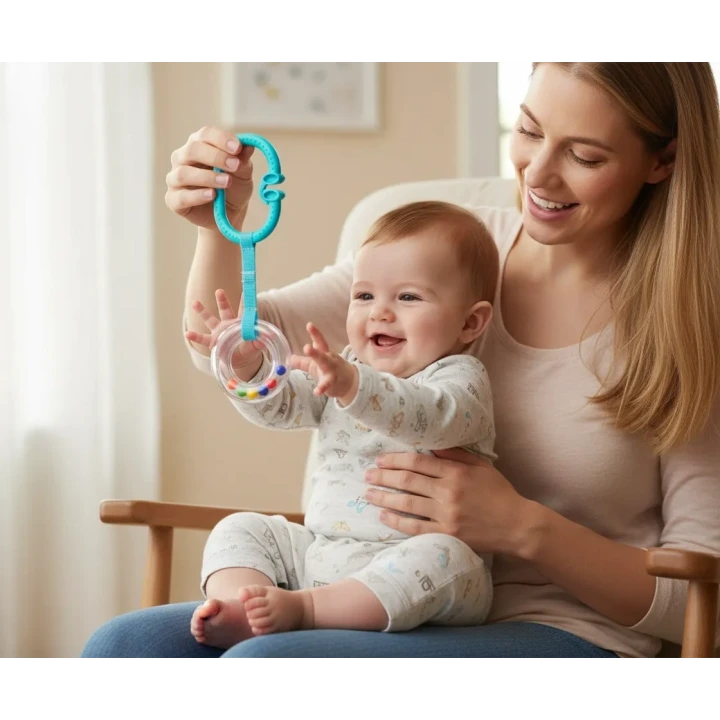 Babyjem Pusete Asılabilir Oval Sesli Çıngırak Mavi