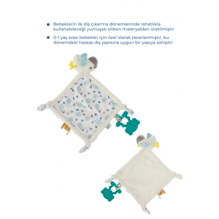 Babyjem 926 Birdy Diş Kaşıyıcılı + Silikon Emzik Hediyeli Uyku Arkadaşım Mavi 