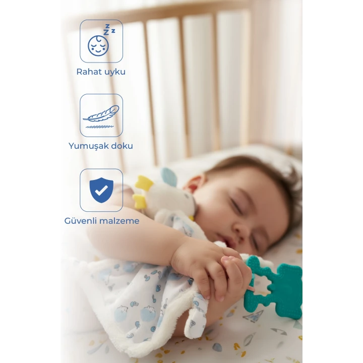 Babyjem 926 Birdy Diş Kaşıyıcılı + Silikon Emzik Hediyeli Uyku Arkadaşım Mavi 