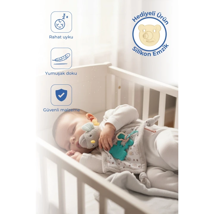 Babyjem 926 Birdy Diş Kaşıyıcılı + Silikon Emzik Hediyeli Uyku Arkadaşım Kahve