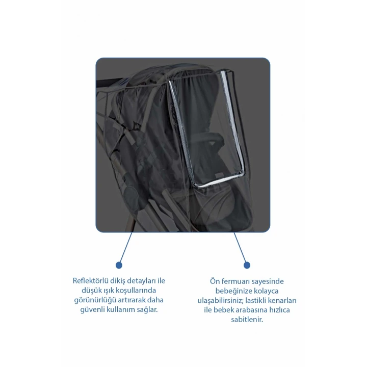 Babyjem Lüx Fermuarlı Reflektörlü Bebek Arabası Yağmurluğu Fitalatsız (22x27cm)