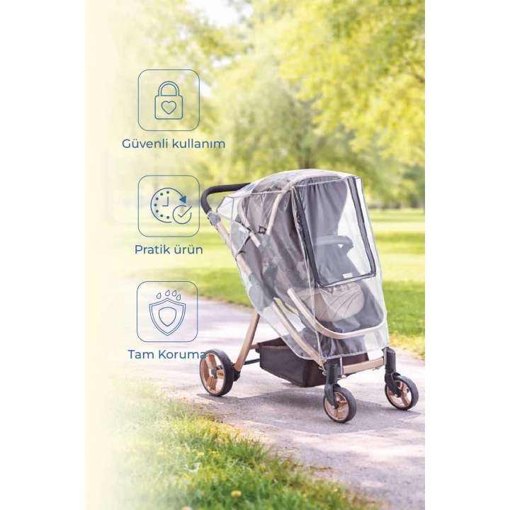 Babyjem Lüx Fermuarlı Reflektörlü Bebek Arabası Yağmurluğu Fitalatsız (22x27cm)