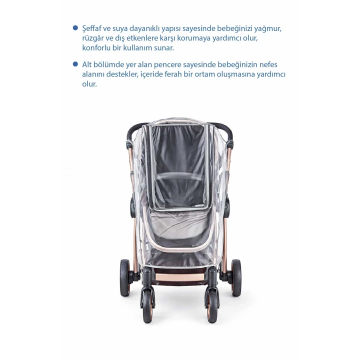 Babyjem Lüx Fermuarlı Reflektörlü Bebek Arabası Yağmurluğu Fitalatsız (22x27cm)